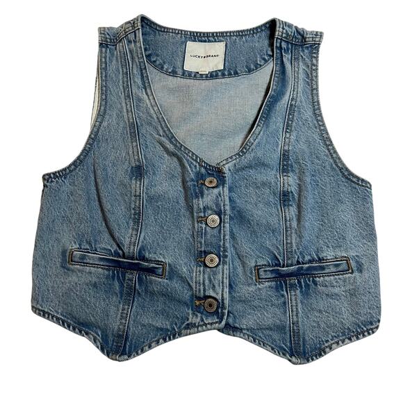 Lucky Brand Women's V-Neck Denim Vest Size Medium Western Festival Casual - Picture 1 of 7